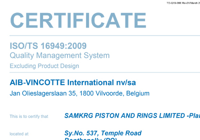 ISO/TS 16949:2009 Quality Management Certificate