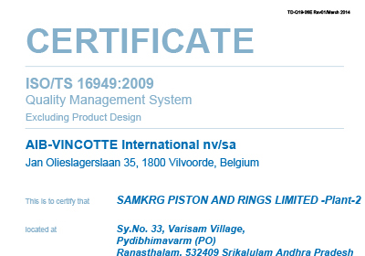 EN ISO 16949:2009 Quality Management Certificate