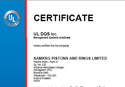 Pistons and Rings Quality Management Certificate