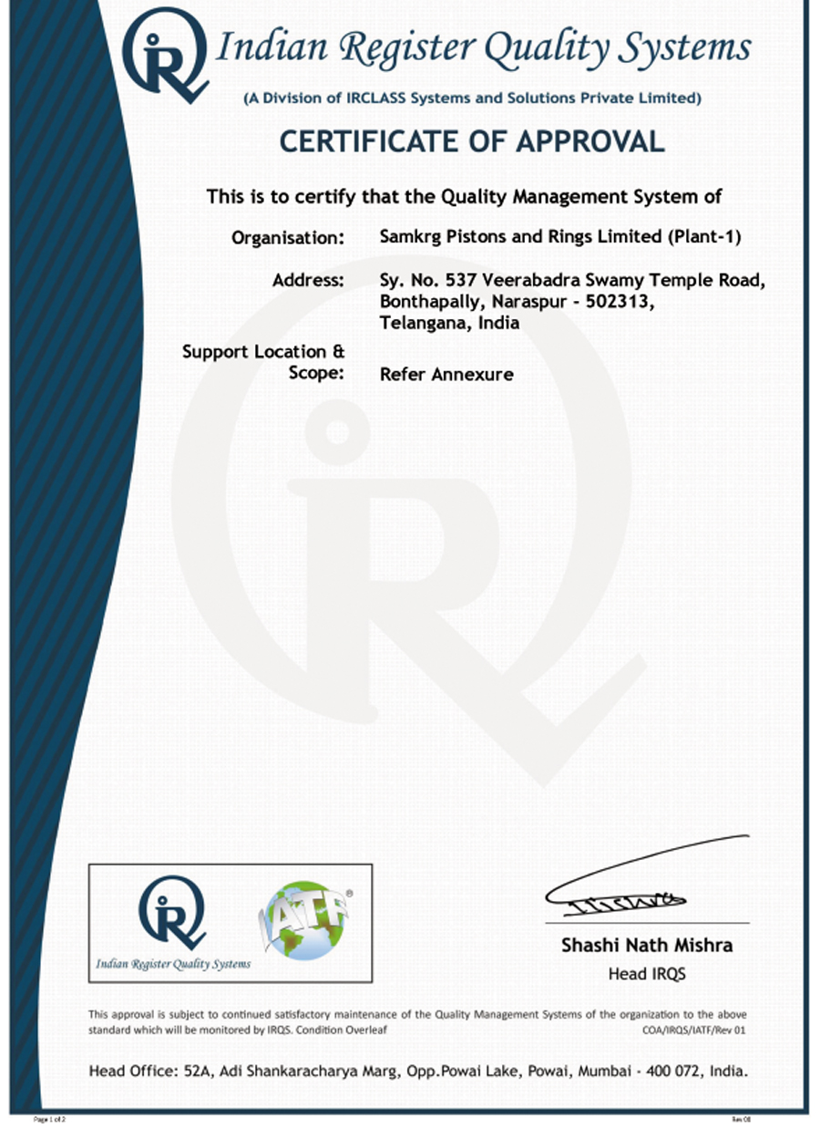 ISO 9001:2008 Quality Management Certificate