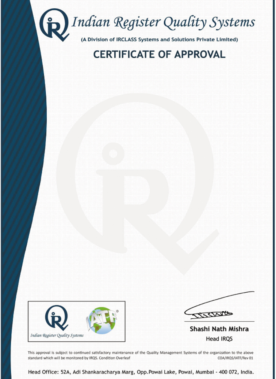 ISO 9001:2008 Quality Management Certificate